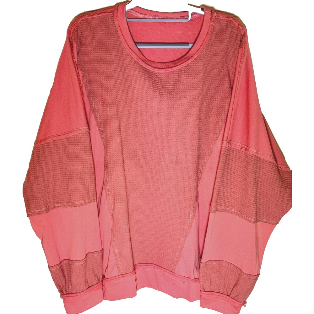 Women's Large Oversized BOHO Style Orange Contrast Sweatshirt w/exposed seams